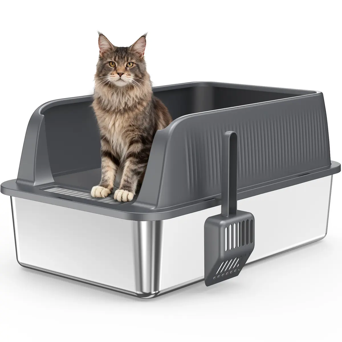 XXL Large Metal Litter Box High Sided Design,XXL Cat Litter Box Stainless Steel 20L with , Anti-Urine Leakage, Include Cat Mat & Litter Scoop, Never Absorbs Odors, Easy Cleaning, Non-Sticky#Summervibes pull-out drawer flip-top multi-cat household