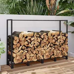 Firewood Rack Stand 5ft Heavy Duty Logs Holder for Outdoor Indoor Fireplace Metal Wood Pile Storage Stacker Organizer, Matte Black Deals For You Days