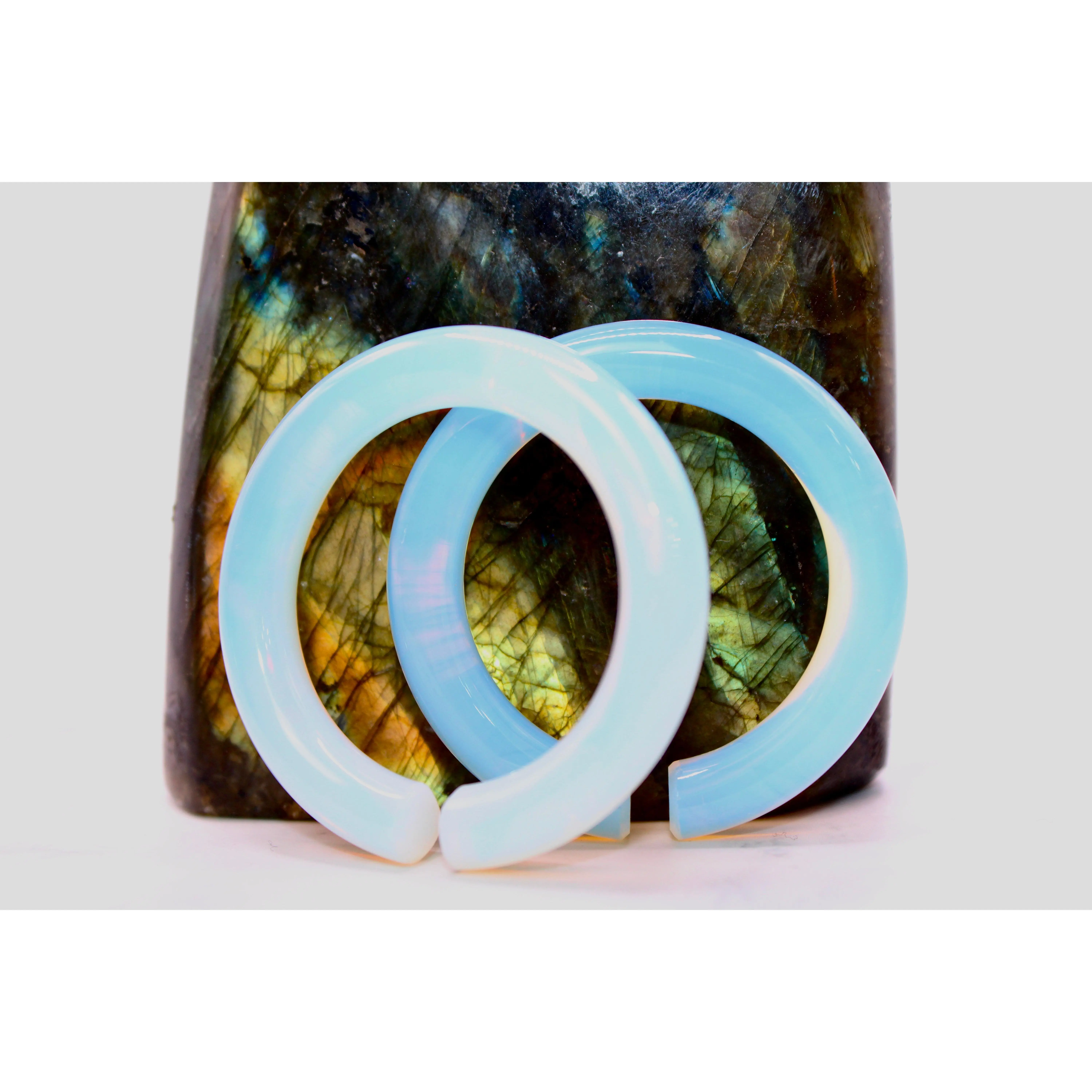 Opalite Hoops – Pair of Polished Glass Ear Weights for Stretched Ears
