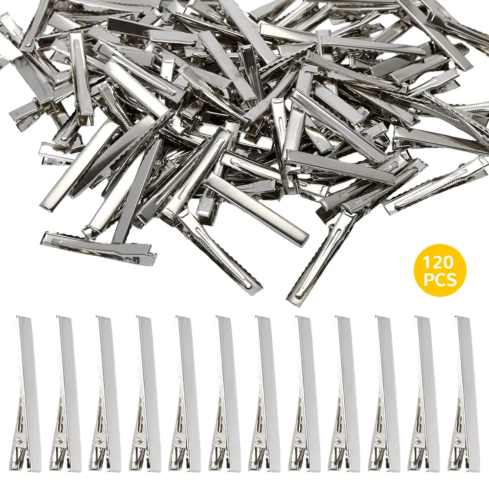 120pcs 2.17-Inch Single Prong Duckbill Hair Clips Set, Bulk Beadable Grooved Alligator Hairpins for DIY Hair Clip Accessories Jewelry Making Supplies, Beadable Hair Clips, Grooved Hair Clips