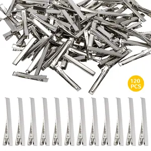 120pcs 2.17-Inch Single Prong Duckbill Hair Clips Set, Bulk Beadable Grooved Alligator Hairpins for DIY Hair Clip Accessories Jewelry Making Supplies, Beadable Hair Clips, Grooved Hair Clips