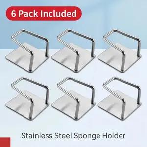 Stainless Steel Sponge Holder for Kitchen Sink, Minimalist Countertop Organizer,No Drilling, 6-Pack