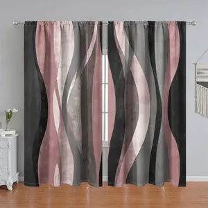 2Pcs Abstract Wave Pattern Curtain Panel, Modern Art Design, Pole Pocket Style, Semi Sunshade Polyester Fiber, Suitable for Home Living Room, Bedroom, Balcony, Kitchen, Study and Shower Window Decoration, Accessory, Anti Privacy.