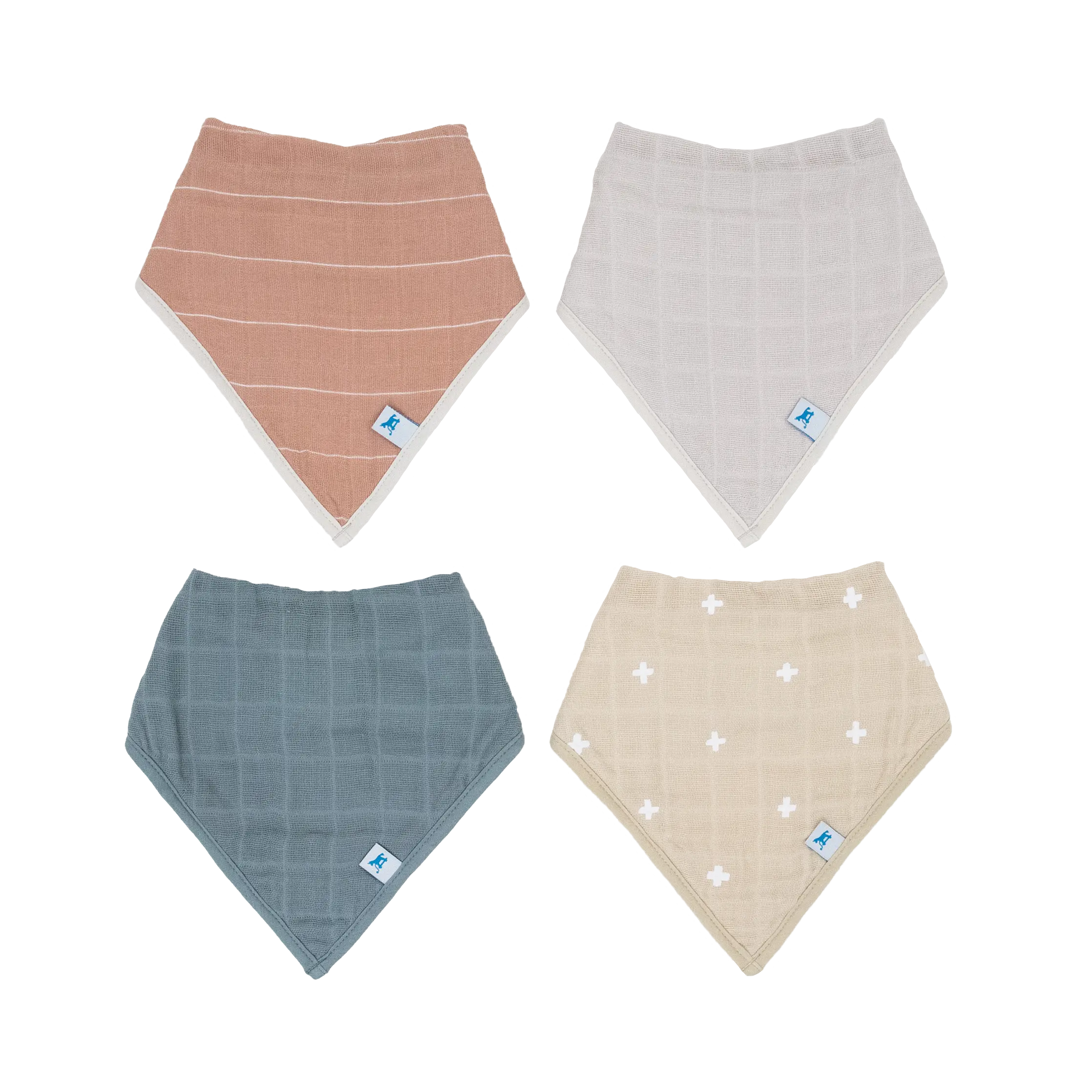 Cotton Muslin + Fleece Bandana Bib 4 Pack - Mauve Stripe