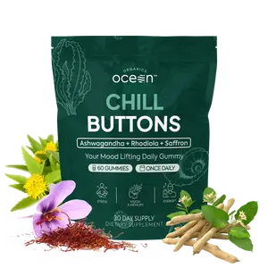 Organics Ocean Chill Buttons - Organic Ashwagandha Reduces Tension, Enhances Memory and Vision, and Brightens Mood - Contains Ashwagandha KSM-66, Rhodiola Rosea, and Organic Saffron