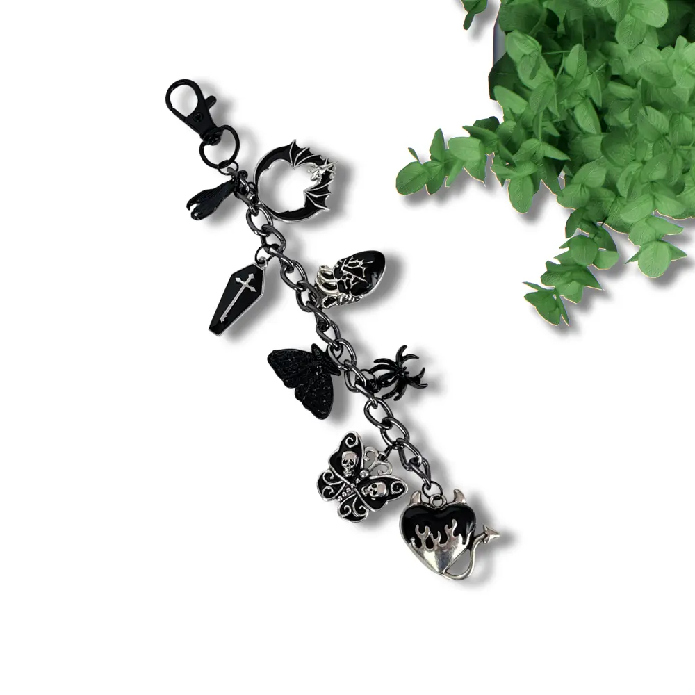 Gothica E-reader Charm Chain Bookish Clip-On Accessory for Kindle Tablet or Other Device Coffins, Anatomical Hearts, Moths and Bats