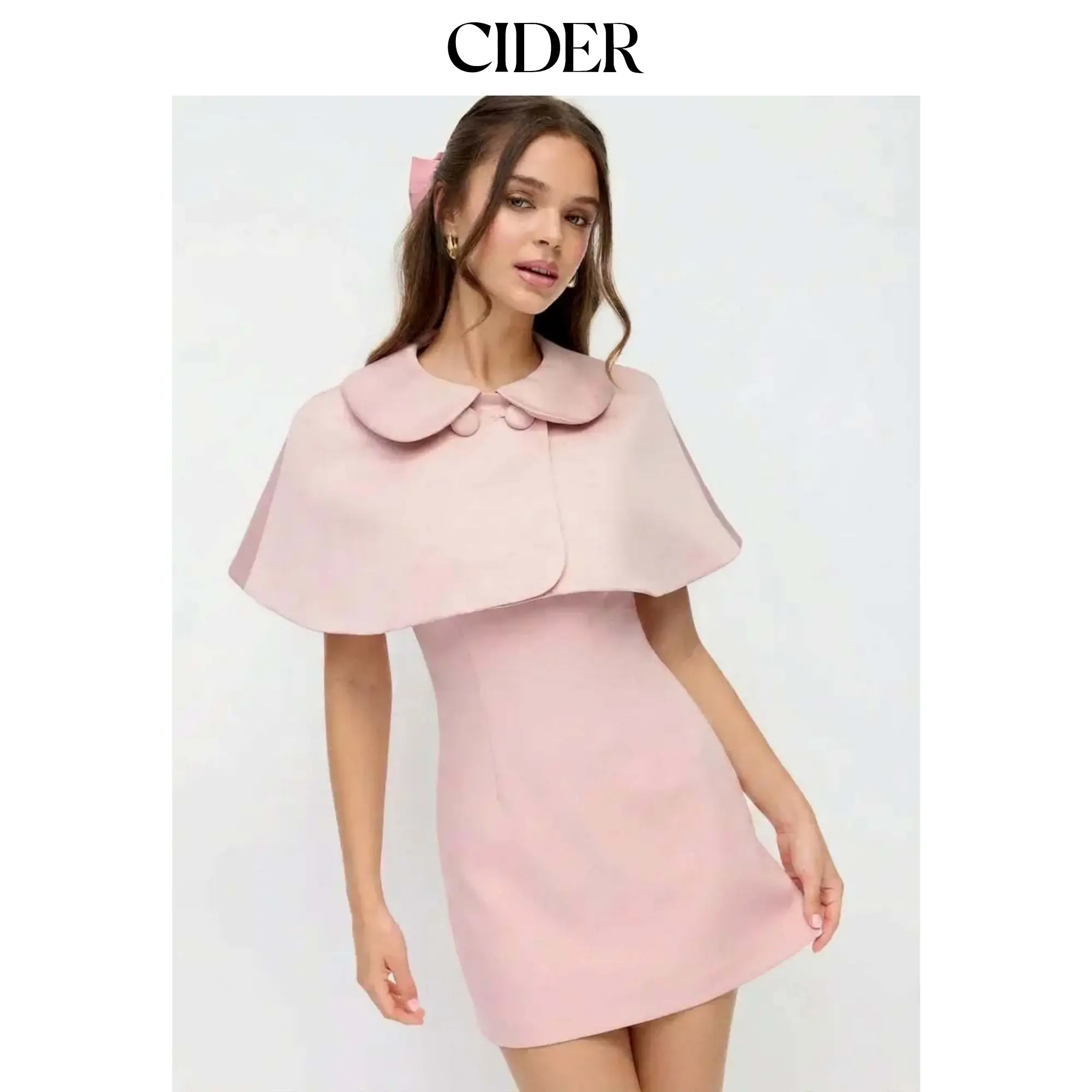 Cider Peter Pan Collar Satin Crop Cape Jacket