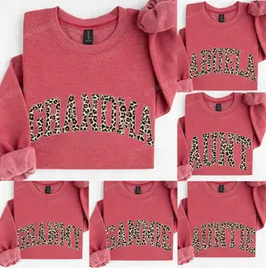 Custom Leopard Print GRANDMA Sweatshirt, Personalized Mother's Day Gift, Black Crewneck for Mom Nana Gigi Mimi Granny Auntie, Retro Varsity Letter Pullover, Trendy Cheetah Print Gift for New Mom