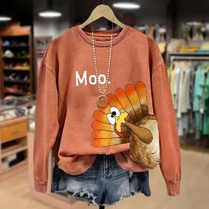 Cherrybetty Cotton Turkey Moo Print Thanksgiving Hoodie Cute Sweatshirt Casual Longsleeves Orange Style comfort hoodie winter outfits fall tops lady chit merch freedom sweatshirt comfort graphic sweatshirt