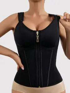1 Count Women's Tummy Control Shapewear Belts, Fajas, Corset Waist Cincher, Solid Color Shaping Corset with Adjustable Shoulder Strap Hook Closure Zipper, Breathable Steel Bone Waist Trainer, Perfect for Daily Wear & Office Use, Underwear