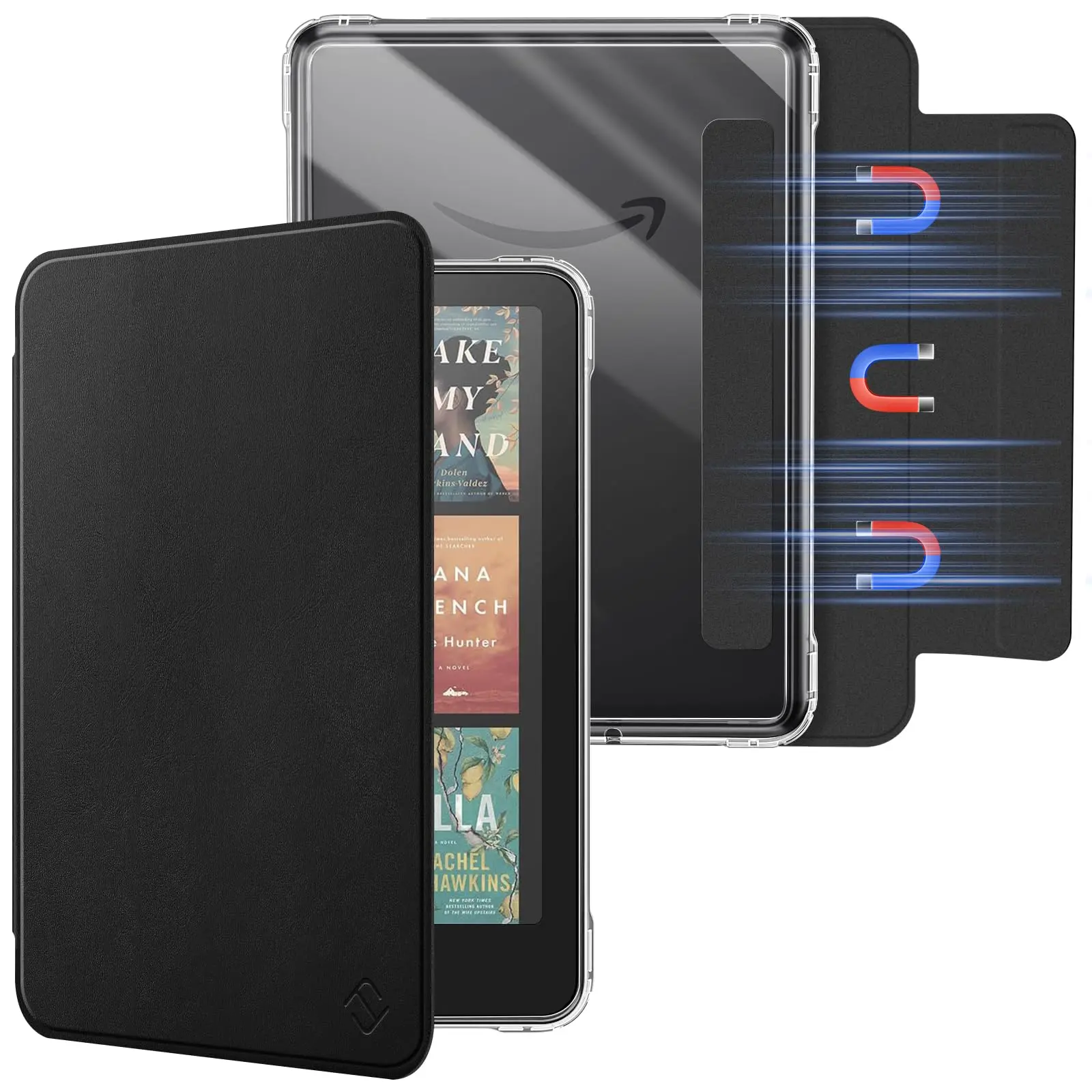 Magnetic Detachable Kindle Case with Clear Back, for 7" Kindle Paperwhite 12th Gen & Kindle Colorsoft Signature Edition,, Auto-Wake/Sleep, Slim Case Black Device