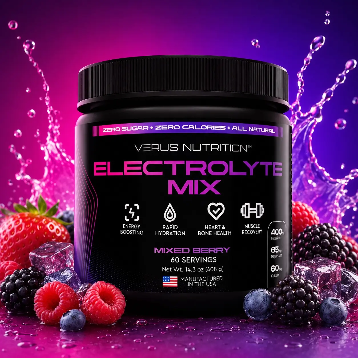 Electrolyte Hydration Powder - Mixed Berry - 0 Calorie | Sugar Free Electrolytes for Keto & Vegan | Natural Mineral Ingredient Electrolyte Mix