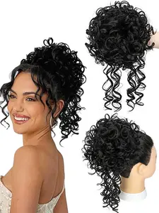 Women's Synthetic Curly Hair Bun Extension, Elastic Drawstring Wave Curl Ponytail Wig, Adjustable High-Temperature Fiber for Daily & Holiday Use