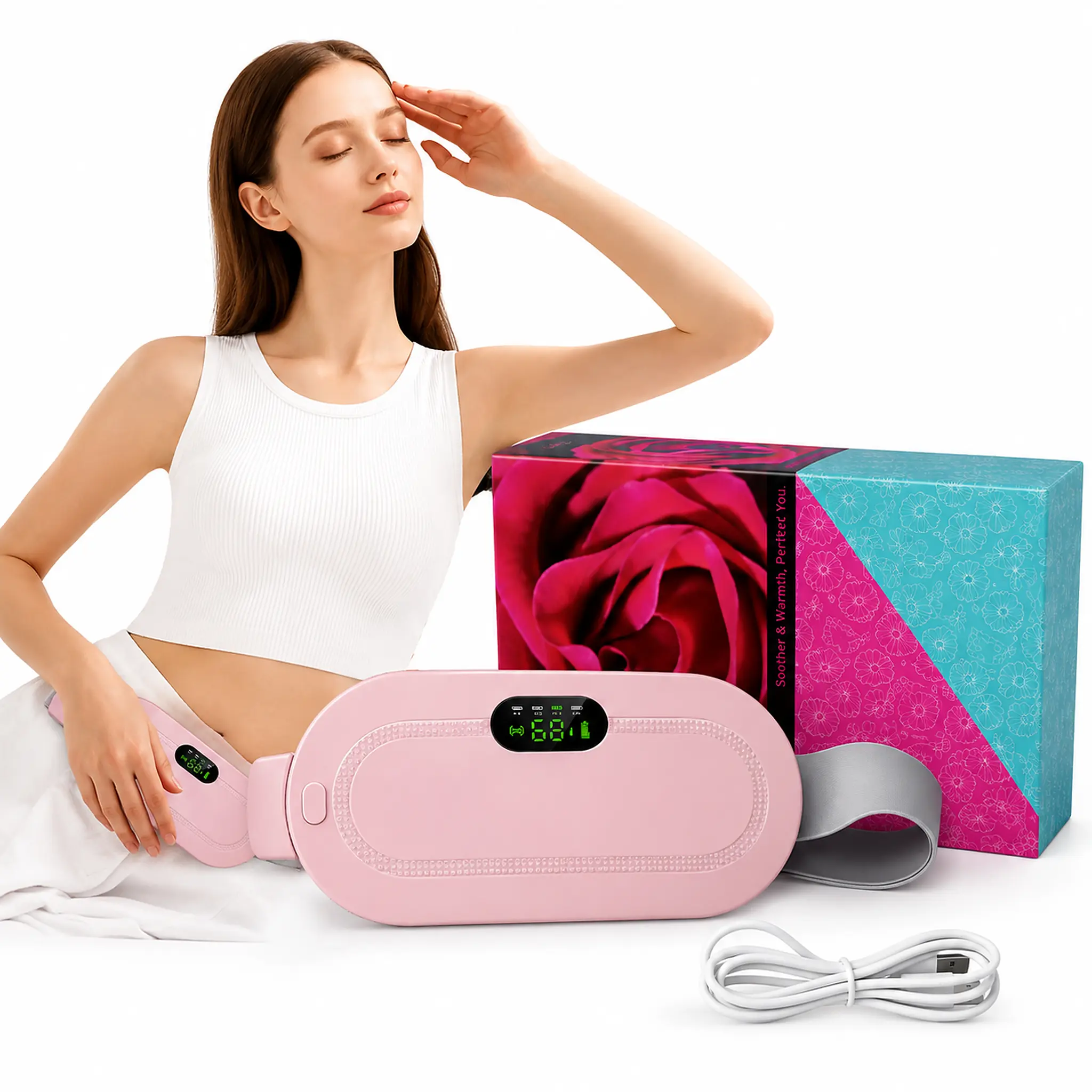 Cordless Rechargeable , Belt with 3 Heat Settings & 4 Massage Modes for Waist and Abdomen heating pad portable comfort Wearable Heating Belt, Adjustable Waist Warmer, Lightweight Daily Relaxation for Home Office Travel