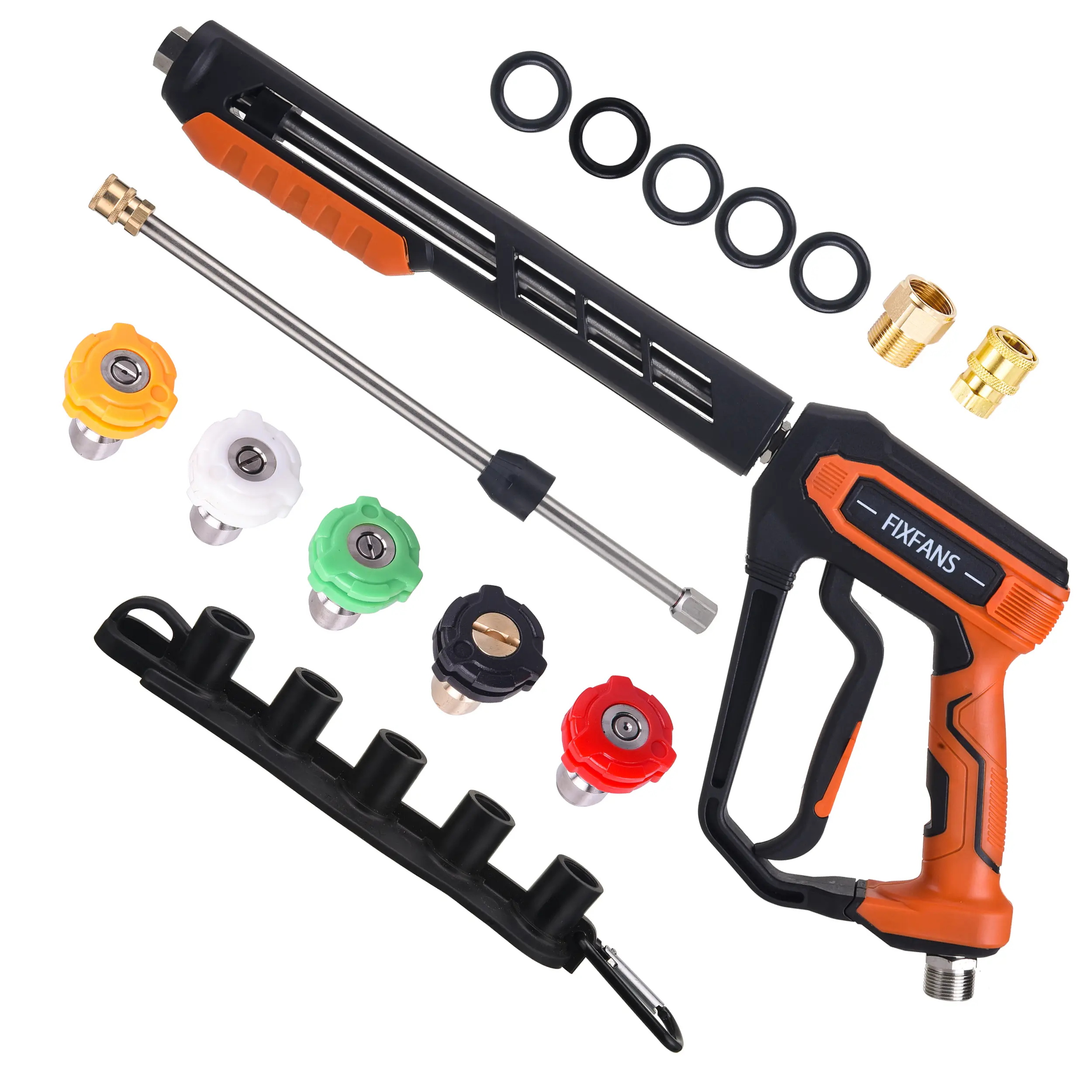 FIXFANS High-Pressure Washer Tool Kit, 5000PSI Power Handle, Extension Wand, Spray Attachment, 5 Nozzle Tips, M22 Fitting, 1/4" Quick Connect Female Adapter, Simpson/Campbell/Craftsman Compatible, Foam Cannon Ready, Father's Day Gift for Car Washing, Tool