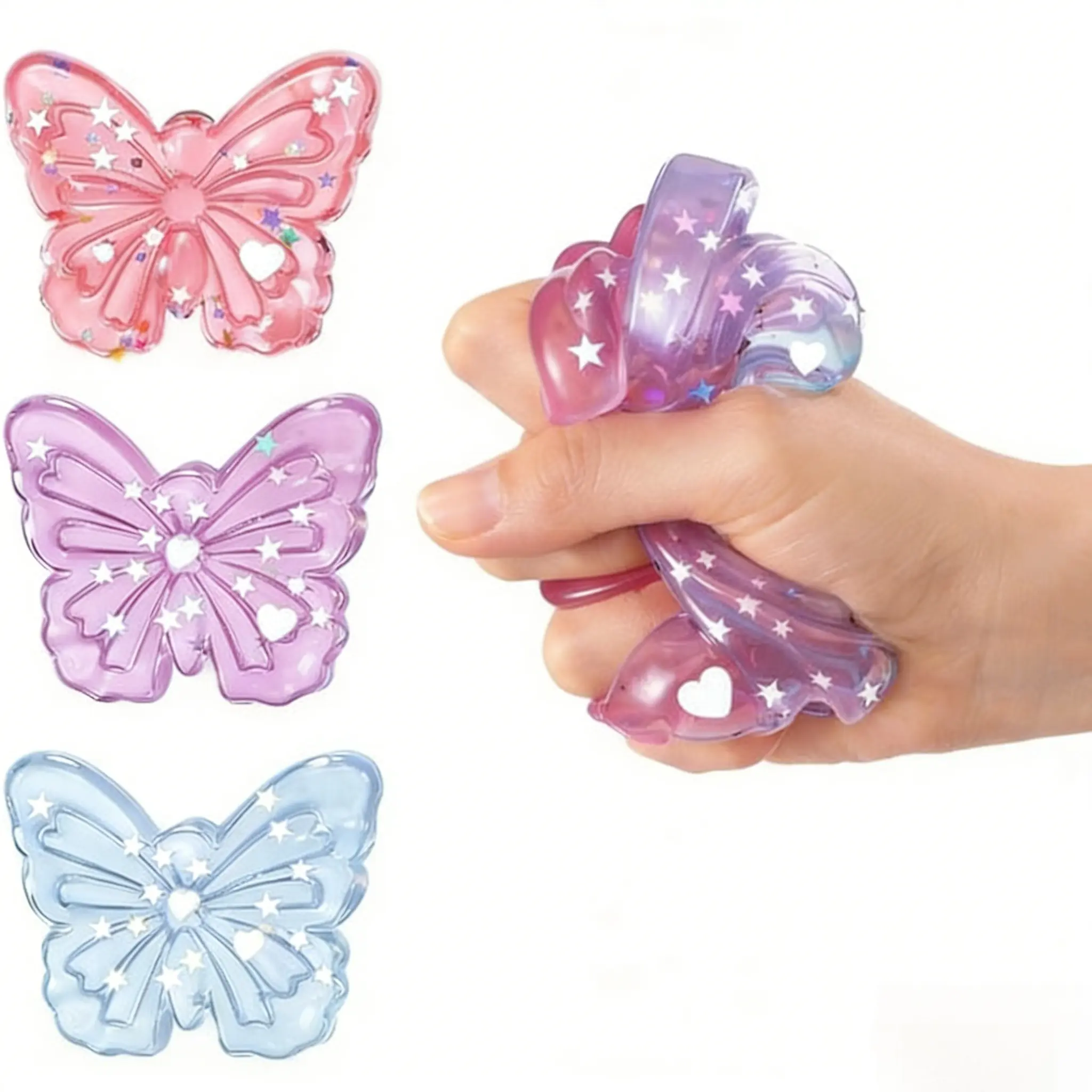 3 Pack Butterfly Squeeze Fidget Balls, Handmade Glitter Squishy Butterfly Stress Relief Ball, Cute Soft Sticky Ball for Adults with ADHD, Autism, Anxiety Relief, Stress Relief Fidgets, Perfect as Birthday Party Gifts and Easter Basket Stuffers