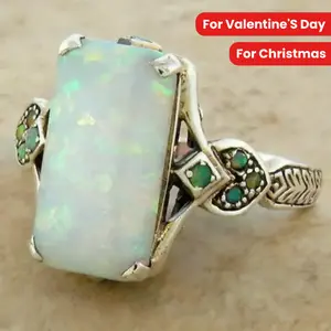 [Exquisite Opal Ring] Natural Synthetic Opal Ring Set for Women, Stunning Exquisite Fashionable Wedding Engagement Ring, Size 5-12, Jewelry Anniversary Christmas Gift