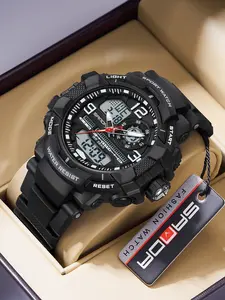 Men's Luxury G Style LED Digital Watch, Tactical Chronograph Watch, Outdoor Sports Military Dual Display, Waterproof 50m, Band, Quartz Movement