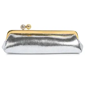 Silver Kisslock Frame Clutch Purse, Metallic Evening Bag for Women, Elegant Clasp Pouch for Wedding Prom Cocktail Party, 2025 New Handbag with Detachable Chain Strap