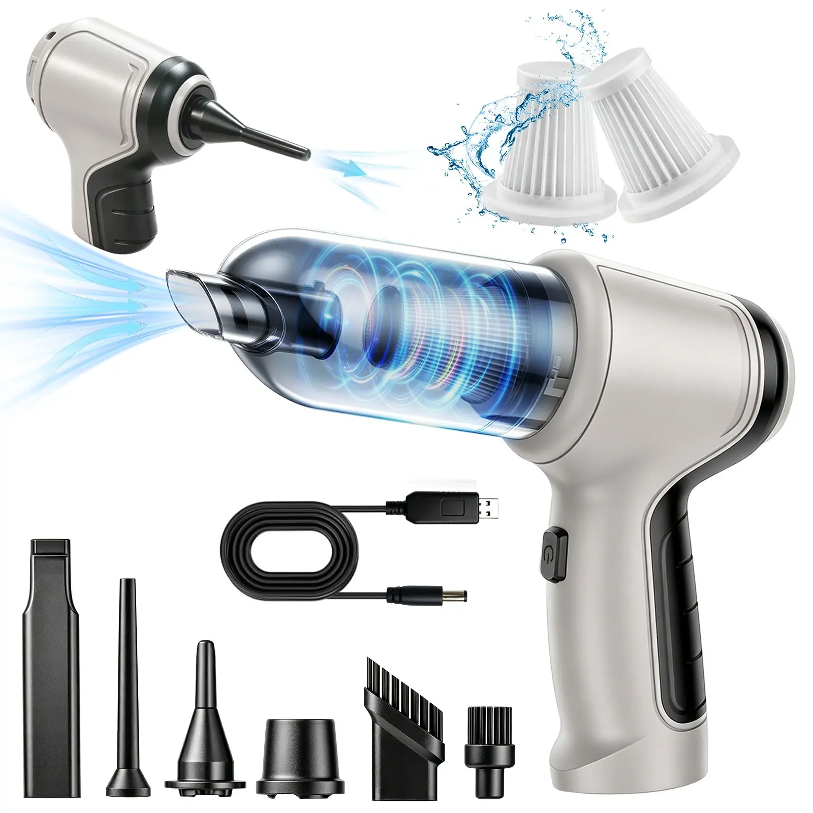 [mothersdaygift]Portable Wireless 11pcs Handheld Car Cleaning Kit With High Power Vacuum Cleaner and  Detailing Brushes and  Multi-Nozzles for Car, Home, Office, Pet,Four modes can be adjusted, Interior Car Detailing Kit
