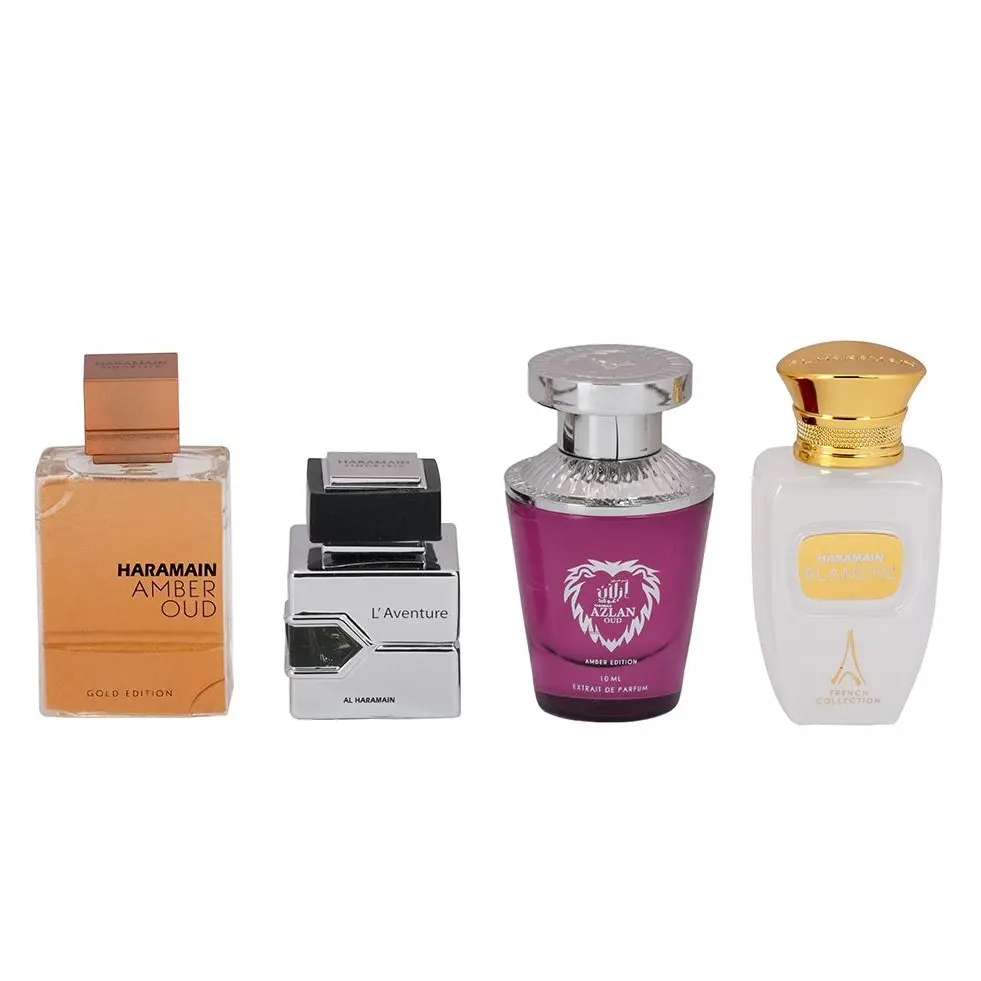 Al Haramain 4-piece Gift Set for Unisex (10 Ml Amber Oud Gold Edition + 10 Ml  L'aventure + 10 Ml  Azlan Oud Amber Edition + 10 Ml Blanche)