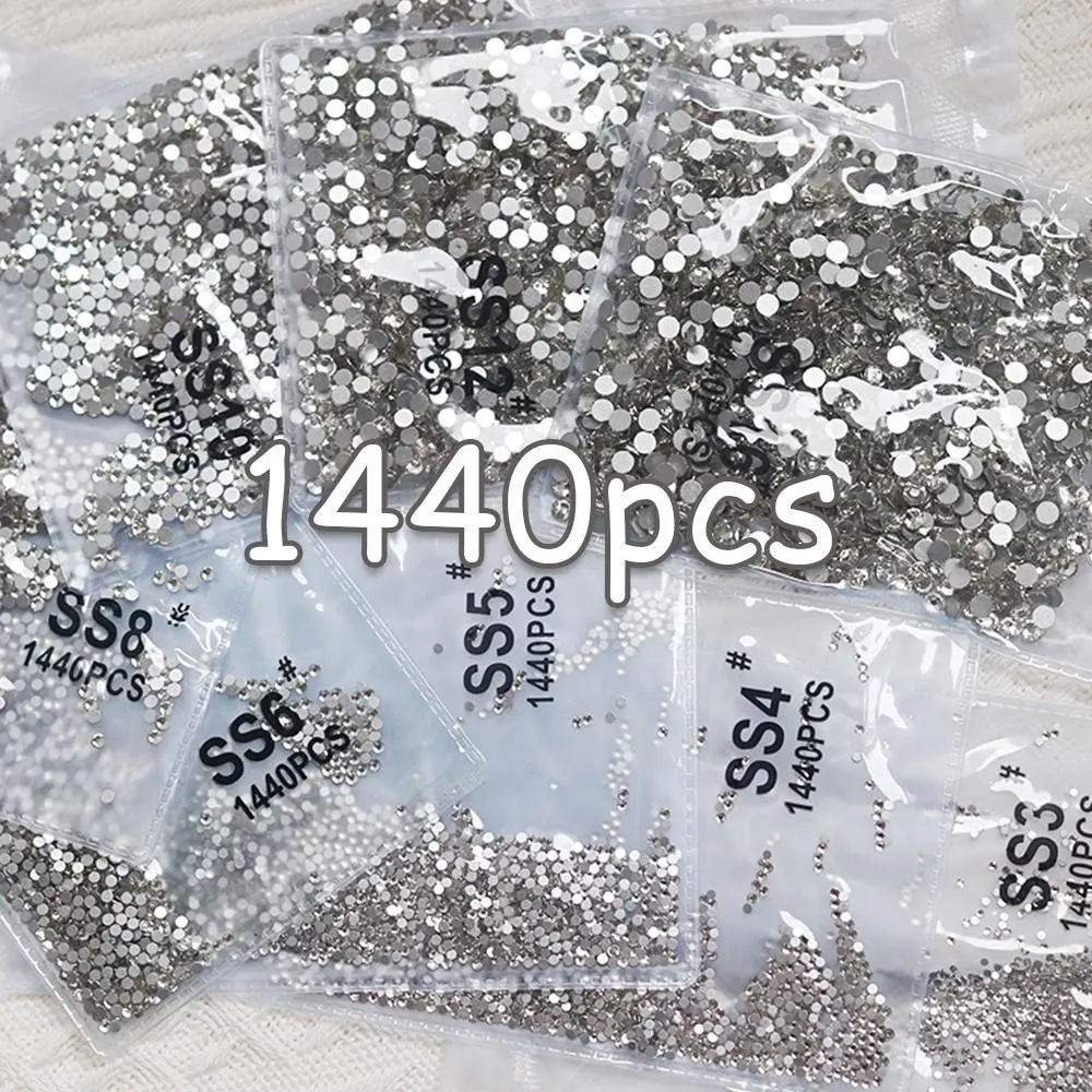 1440pcs Crystal Clear& AB Round Rhinestones SS3-SS20 3D Glass Nail Art Decoration DIY Flat-bottom Nail Gems Stones Nail Supplies