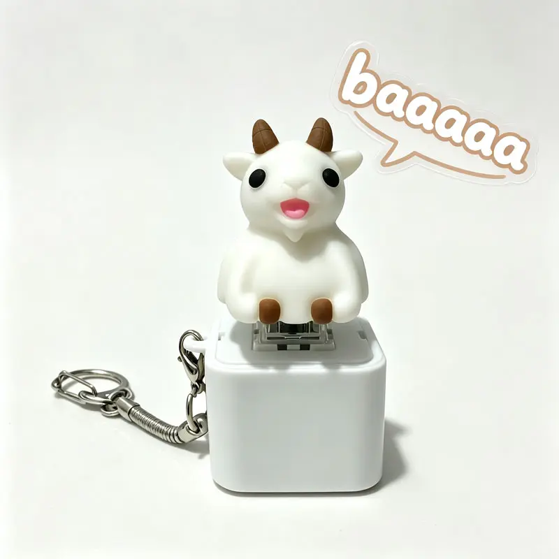Cartoon Little Sheep (Baaaaa!) Casual Unisex Button Keychain - Real Sound Play, Funny Audios, LED Light, Funny Interactive Gift for Friends, Camping Essentials