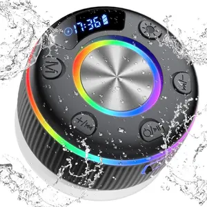 Bluetooth Shower Speaker, Portable Bluetooth 5.3 Speakers Wireless, IP7 Waterproof Mini Speaker with RGB Lights, Suction Cup, Stereo Bass, for Bathroom Party Travel Outdoor, Gift Audio Audio Crystal Anniversary Birthday Button Christmas Elephant