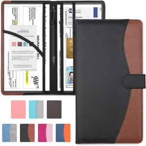 Registration and  Holder with  Closure, Auto  Document  Glove Box Paperwork Organizer Wallet for Accessories Case, License, Card (Black Grey)
