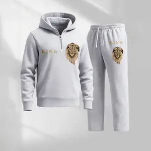 Men's KING Letter Pattern Print Hoodie and Drawstring Sweatpants Set, Menswear, Casual Athletic Long Sleeve Hooded Jacket & Trousers for Fall & Winter, Men's Clothing for Daily Wear, Sportswear Indoor Outdoor, Tracksuit, Athleisure