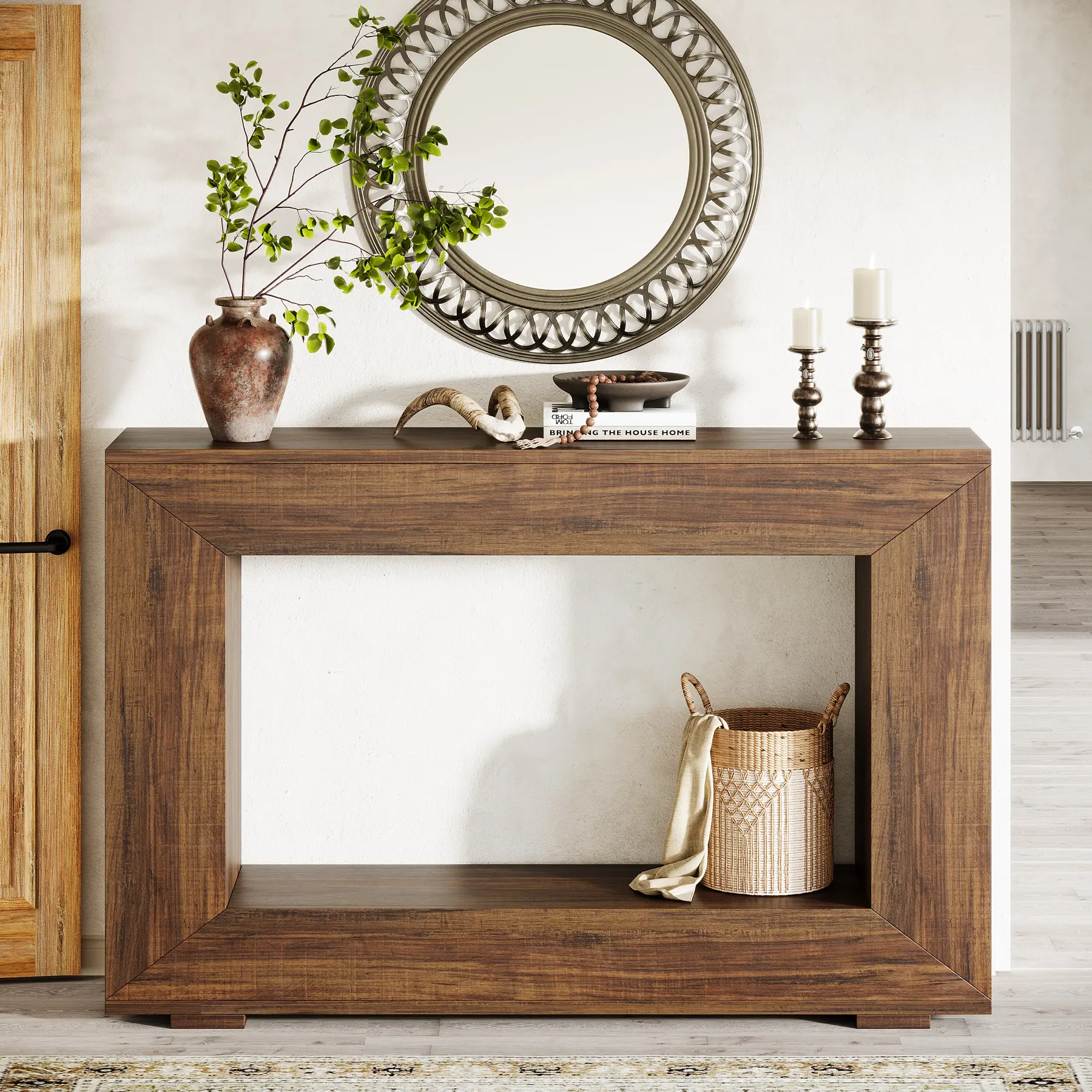 LITTLE TREE Farmhouse Console Table, 47 Inches Entryway Console Table with Storage, Industrial Hallway Accent Table for Living Room, Entrance