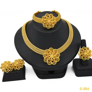 Pendant Charm Bridal Necklace Bracelet Earring Ring Vietnamese Sand Golden Color Women Bride Jewelry Set Day Decoration