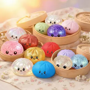 Smiling Face Dumpling Squishy Toy |2 Versions (Bead/Liquid Glitter), Stress Relief Fidget Bun, Perfect Surprise Gift for All Ages & Holidays