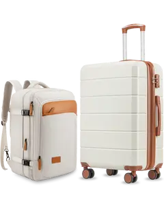 2 Piece Carry On Luggage with Backpack,  Spinner Wheels with Expandable Hardside, Lightweight and Durable Suitcase