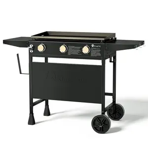 KingChii 28" Square Traditional 3-Burner Foldable Teppanyaki Electric Grill - Portable for Camping, Backyard PortableBBQs, Patio Use