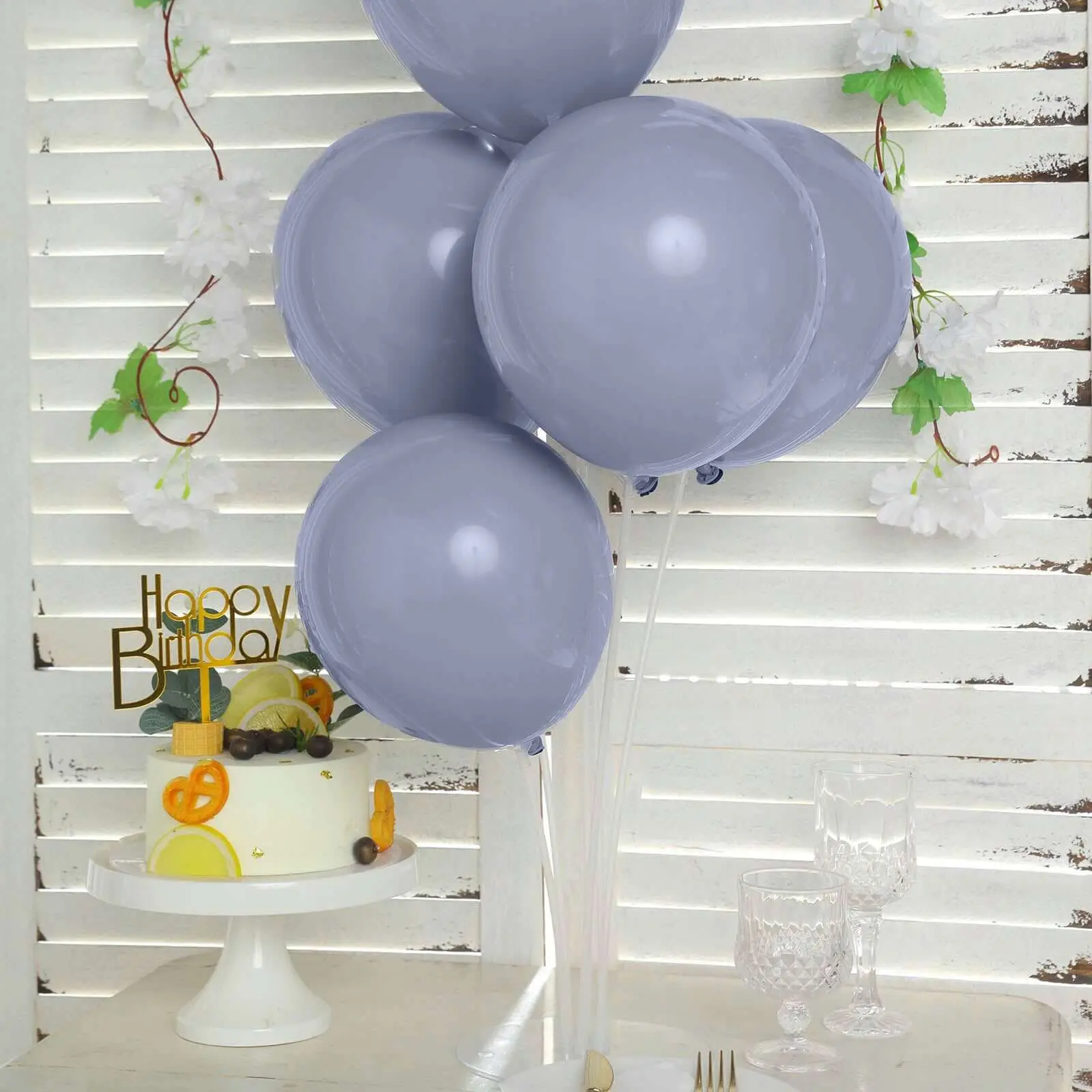 10" Matte Blue/Gray Double Stuffed Prepacked Latex Blow-Up Balloons, 25-Pack for Happy Birthday, DIY Decoration, Party Decor, Birthday Decor