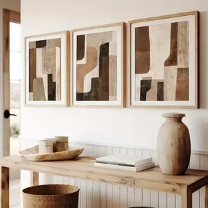 3pcs Pieces with Or Without Frames Available for Your Choice: Brown and Beige Canvas Prints Artwork Featuring Neutral Abstract Wall Art in Boho Style, Modern Living Room Home Decor, Wall Decorations, and Framed Decorative Styles