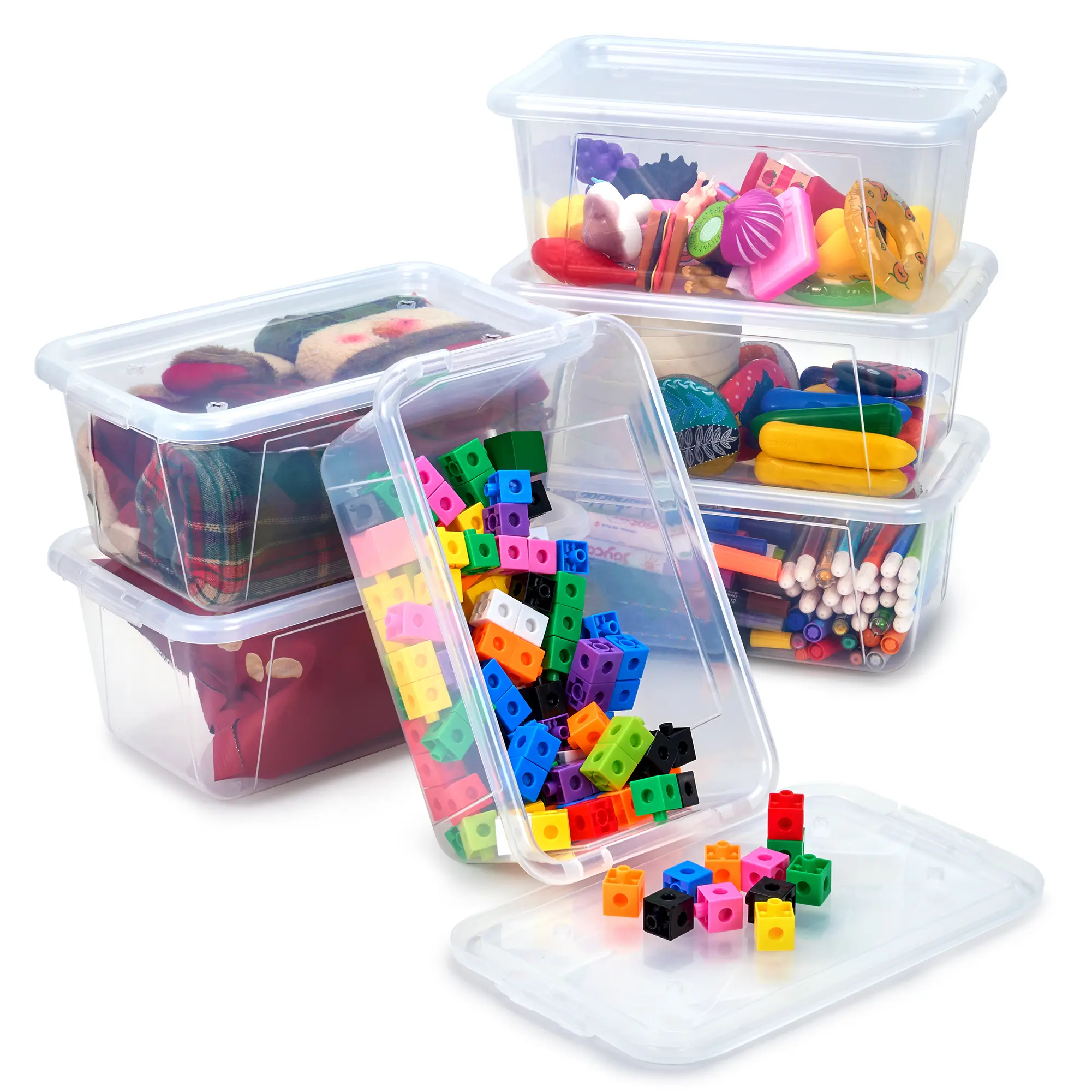 GAMENOTE 6 Qt Lockable Plastic Storage Boxes with Buckle Lids - Durable Organizer for Kids Toy Storage, Transparent Stackable Home Organization Containers