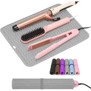Oversize Silicone Heat Resistant Mat for Curling Irons Flat Irons Hair Straighteners Hot Hair Styling Tools Portable Wrap Pad Cover for Vanity Travel Salon (14.2" x 11.0")