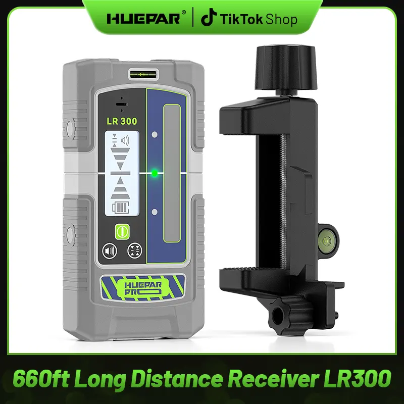 Huepar LR300 Laser Detector - Green & Red Beam Laser Target Receiver for Outdoor Use Up to 660Ft, 20H Continuous Use, 252g Lightweight, 30-Min Auto Shut-Off, Adjustable Audible Alerts for DIY Users