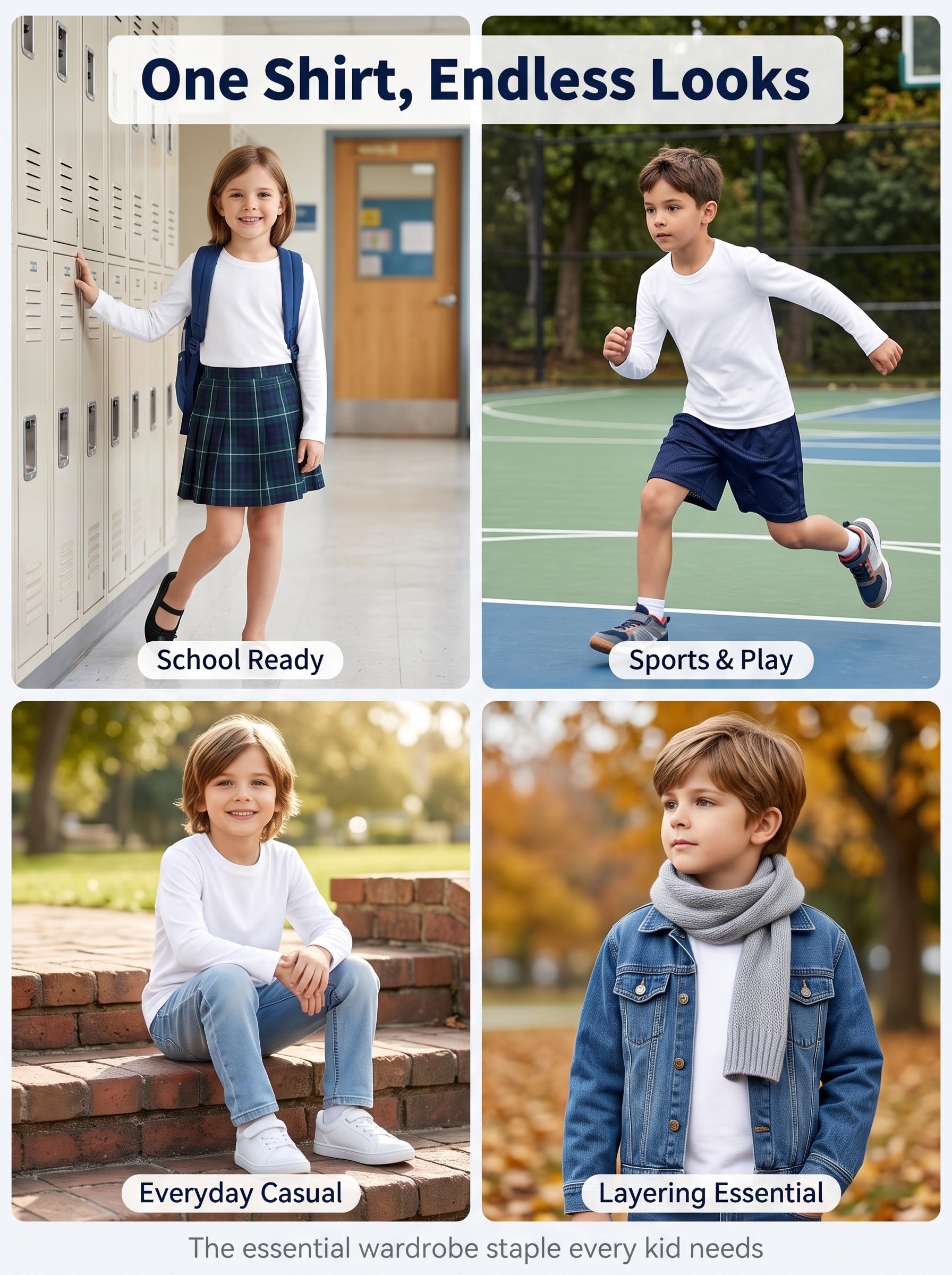 Boys' 5-Pack Minimalist Plain White Full Length Long Sleeve Shirts, Soft Polyester Breathable Mesh Undershirts, Medium Stretch Quick Dry Crewneck Layering Tops for School Uniform (Sizes 4-16) Boys' 5-Pack Minimalist Plain White Full Length Long Sleeve Shirts, Soft Polyester Breathable Mesh Undershirts, Medium Stretch Quick Dry Crewneck Layering Tops for School Uniform (Sizes 4-16)