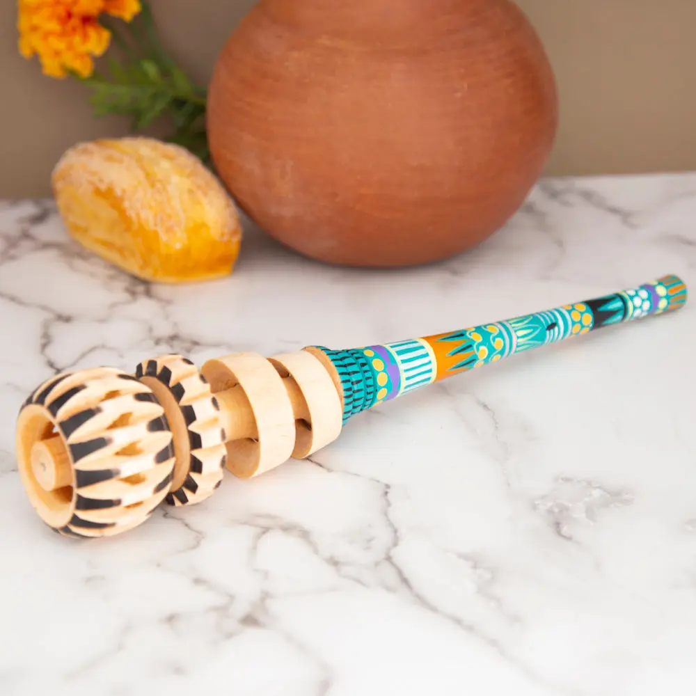 12in Handmade Traditional Wooden Kitchen Whisk - Artisans-Crafted, Colorful Painted Bakeware, Unique Non-Replicable Molinillo Baking Utensil, One of a Kind