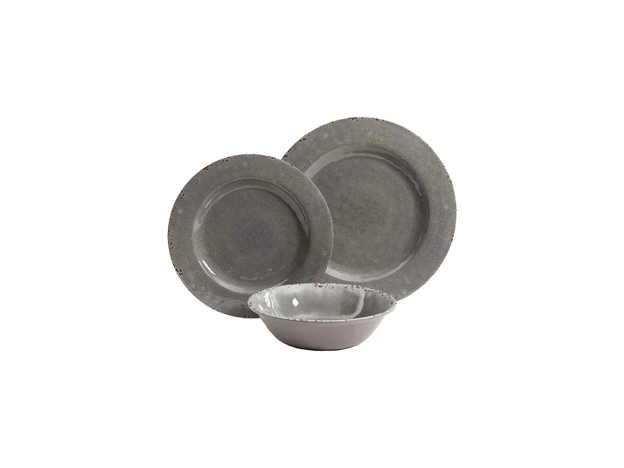 Studio California 114336.12 Mauna 12 Piece Heavy Weight Melamine Dinnerware Set, Grey Rustic