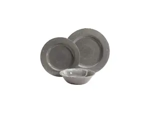 Studio California 114336.12 Mauna 12 Piece Heavy Weight Melamine Dinnerware Set, Grey Rustic