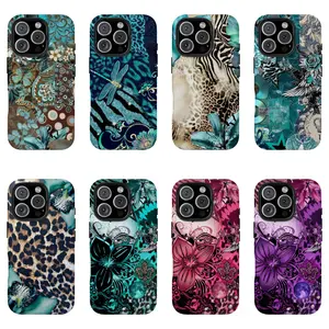 Vintage Teal Leopard Print Aesthetic PhoneCase Leopard Zebra Butterfly Vintage CollageArt Phone Case, Boho Patchwork Tough CaseCollection, Suitable for iPhone 17-11 ProMax/Plus and Samsung Galaxy S23-25
