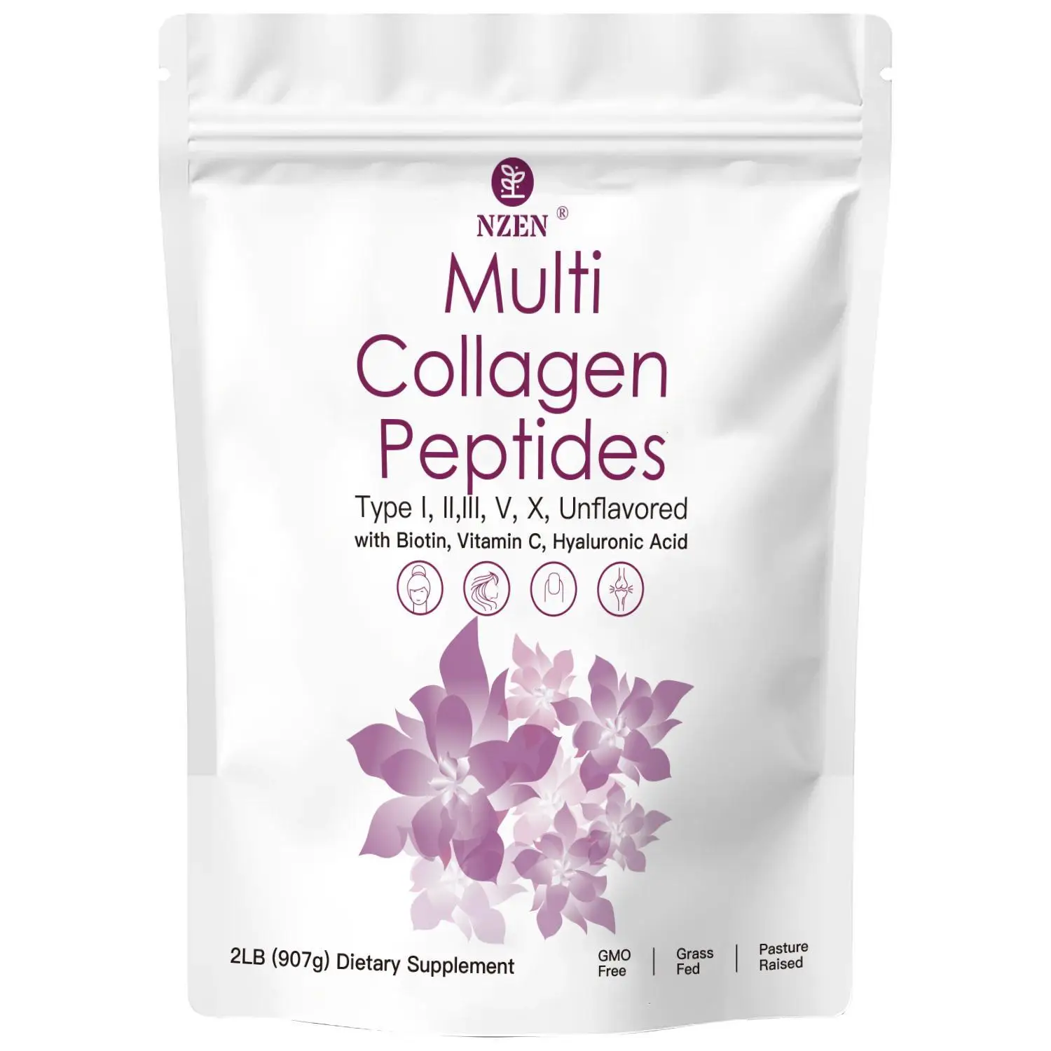 2LB/1LB Multl Collagen Peptides Powder -Hyarolyzed ProteinPeptides(Type l,II, III, V,X) witnHyaluronic Acid,Blotin & Vitamin C- Unnavored hair & nai