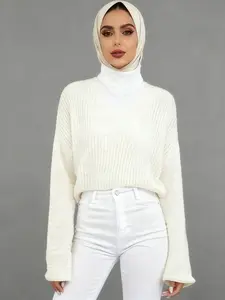 Women's Solid Hollow Out Drop Shoulder Sweater, Casual Long Sleeve V Neck Jumper for Daily Outdoor Wear, Women Knit Top for Fall & Winter