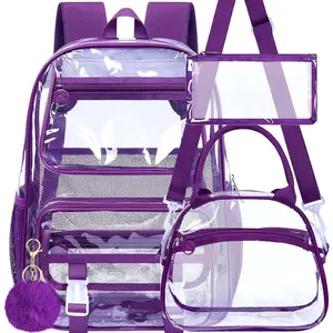 3 count Clear Backpack Heavy Duty, See Through School Bag for Girls, Sequins Transparent Bookbag for Women