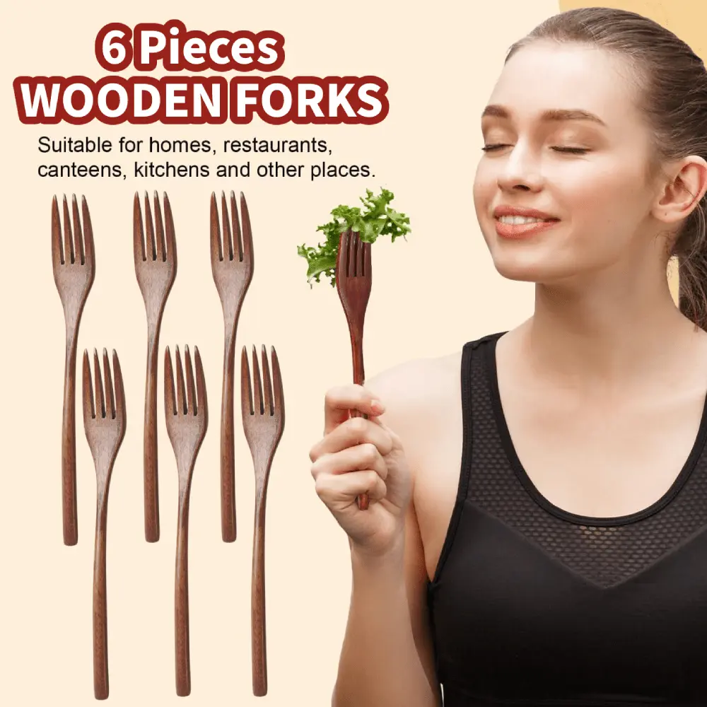 6pcs Sturdy Wooden Cutlery Set - Handmade Eco-Friendly Japanese Wood Tableware, Dishwasher-Safe Reusable Smooth Skin Tableware for Outdoor Users (Construction Site Lunch, Mountain Hiking)