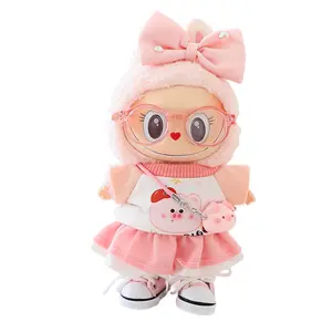 Kawaii 6-Piece Outfit for 17cm Laboo(No Doll), Includes Dress, Hair Clip, Pig Crossbody Bag, Shoes & Accessories